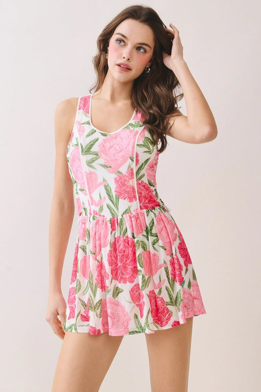 Floral Print Scoop Neck Racerback Athletic Dress