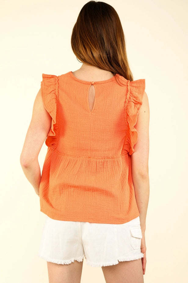 Ruffle Sleeve Babydoll Gauze Top