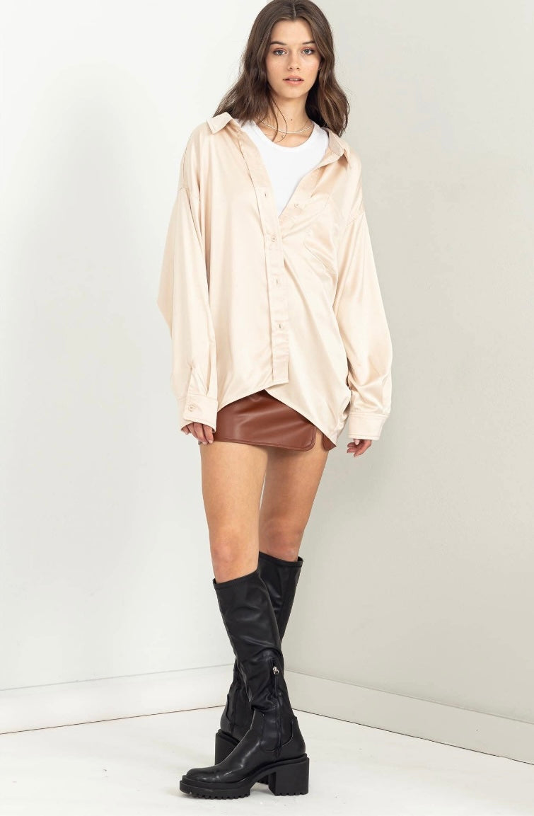 Satin Oversized Button-Up