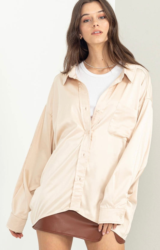 Satin Oversized Button-Up