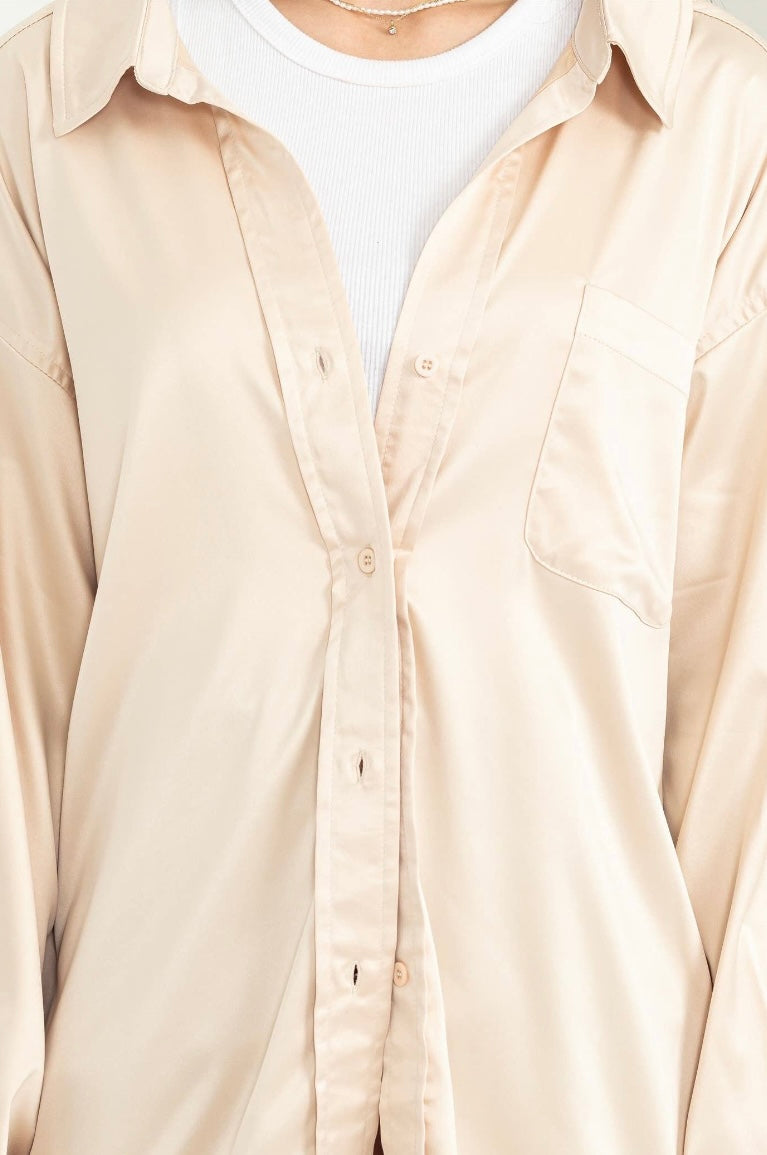 Satin Oversized Button-Up