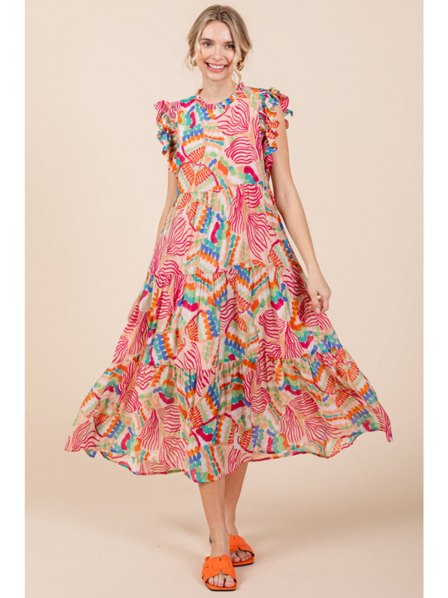 Pink Multi Color Midi Dress