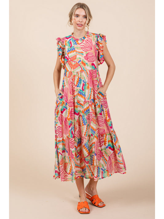 Pink Multi Color Midi Dress
