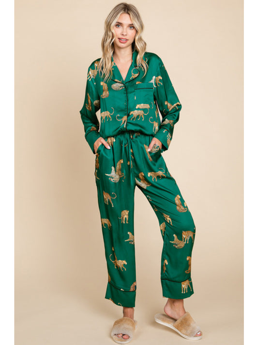 Satin Tiger Print Pajamas