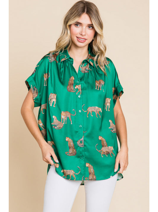 Green Tiger Button Up
