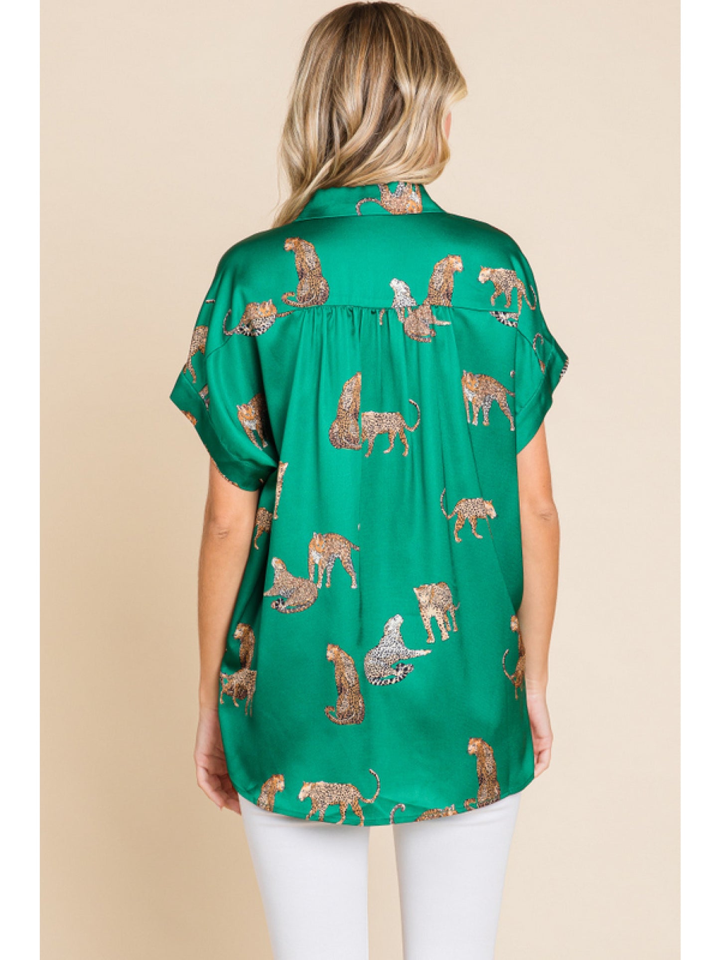 Green Tiger Button Up