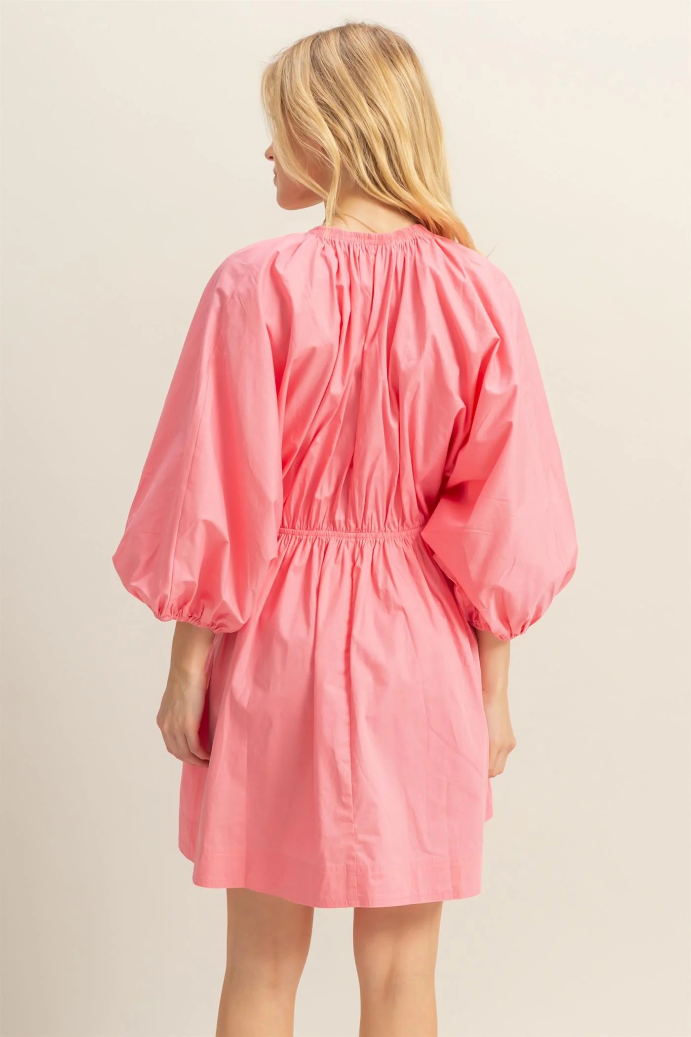 Dolman Sleeve V Neck Poplin Mini Dress